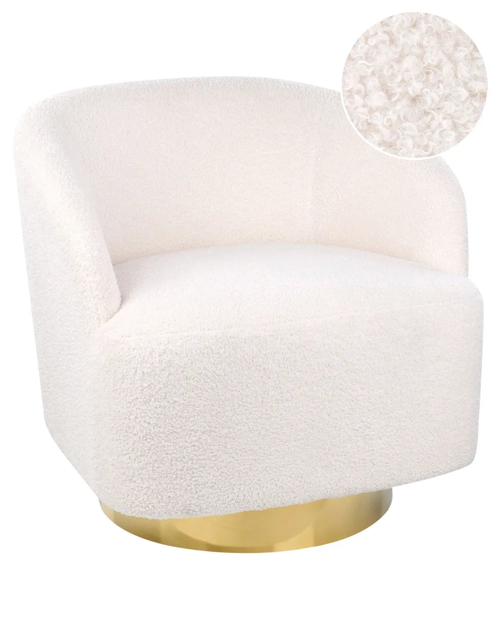 White upholstered chair with gold base on a white background