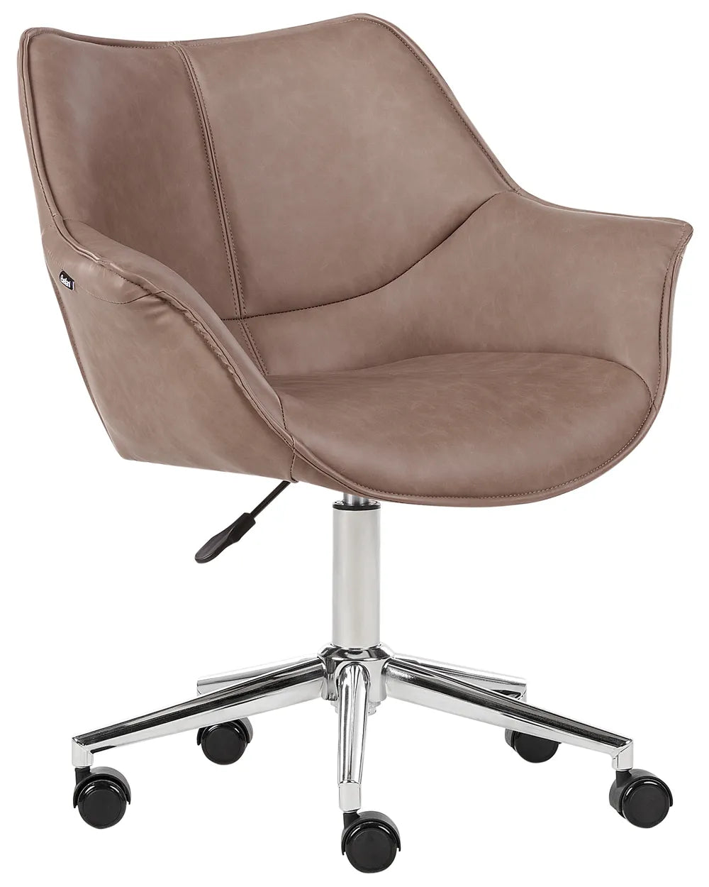 Brown office chair with a chrome base on a white background