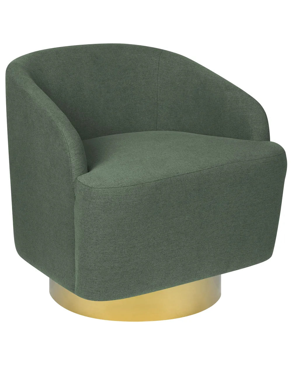Green armchair with a gold base on a white background