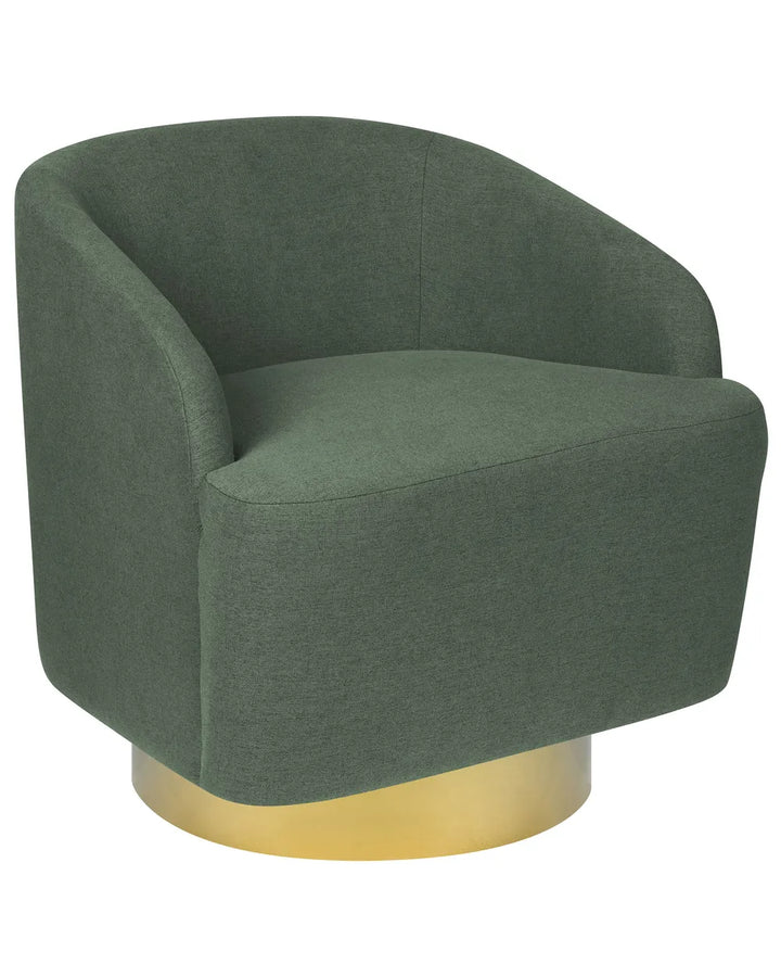 Green armchair with a gold base on a white background