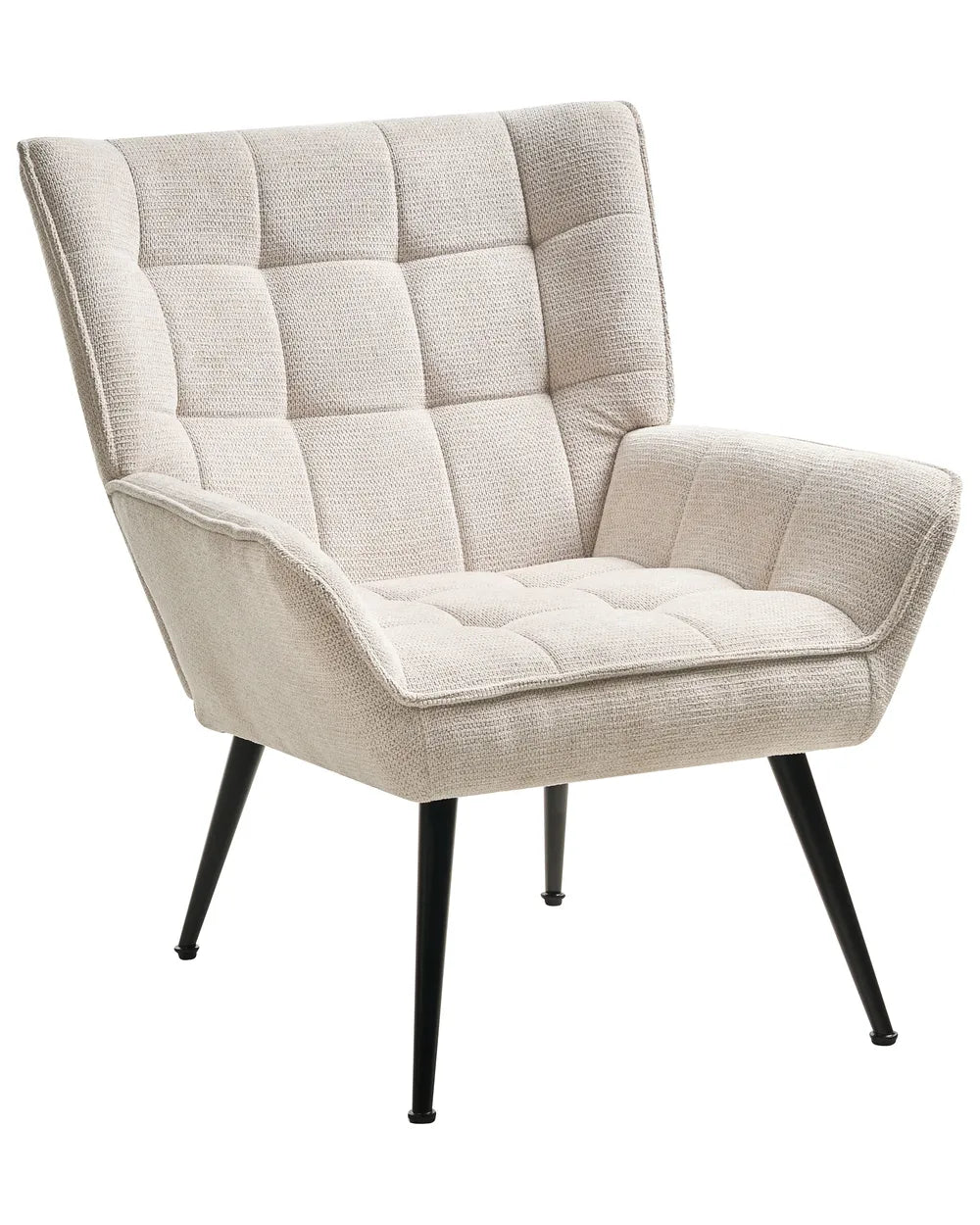 Beige armchair with quilted design on a white background
