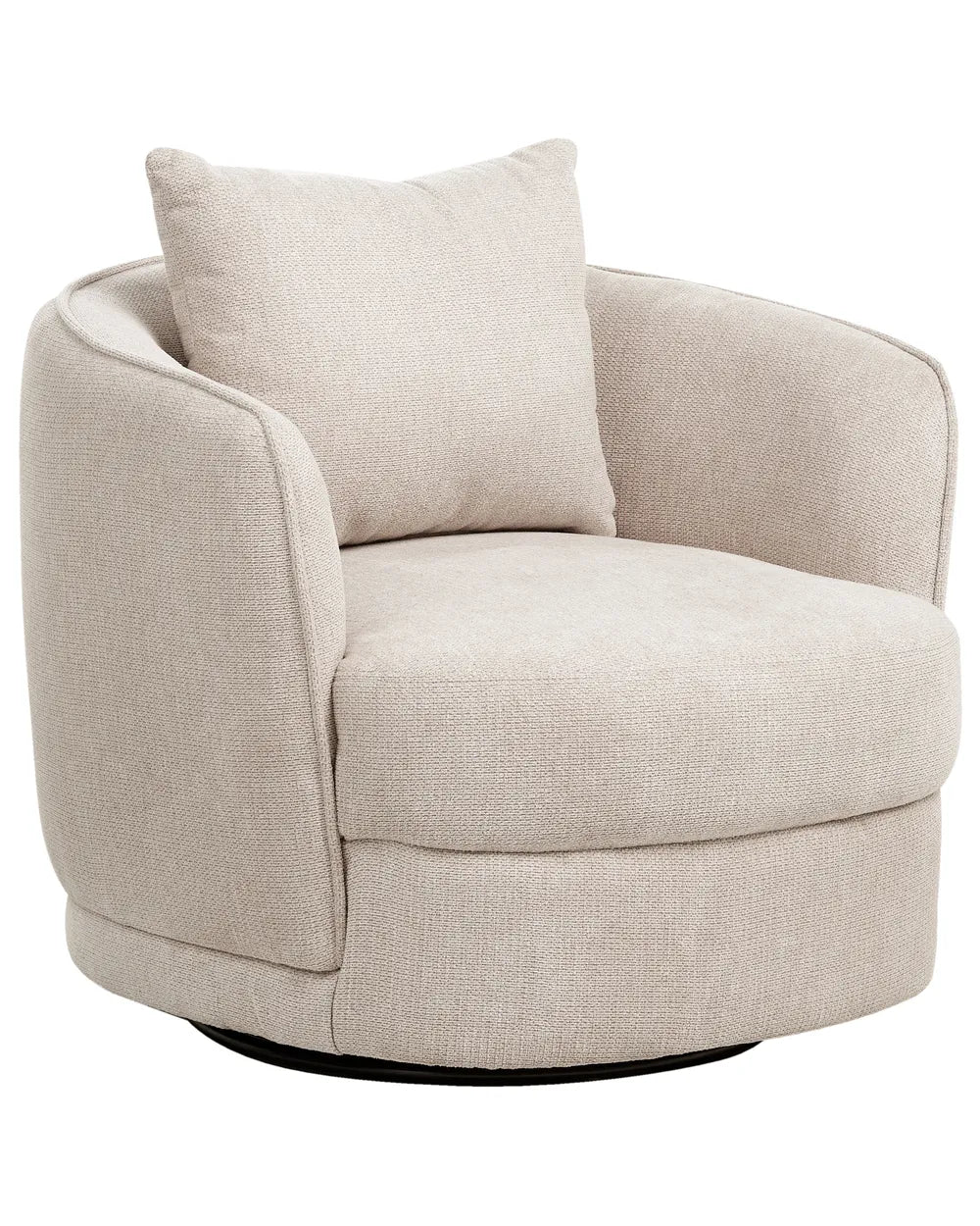 Beige swivel chair with a pillow on a white background
