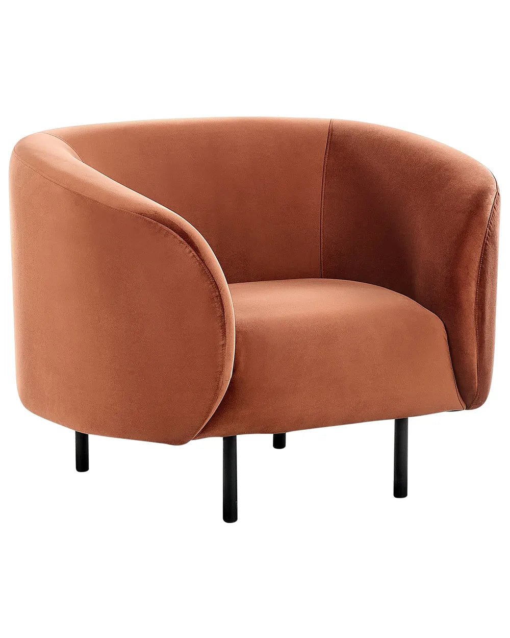 Brown armchair with black legs on a white background