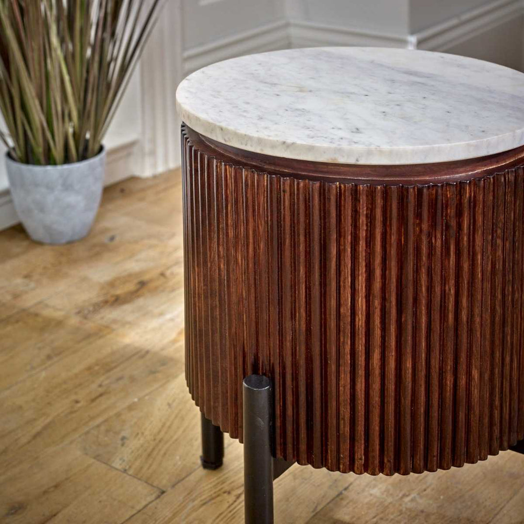 Opal Mango Wood Side Table With Marble Top & Metal Legs