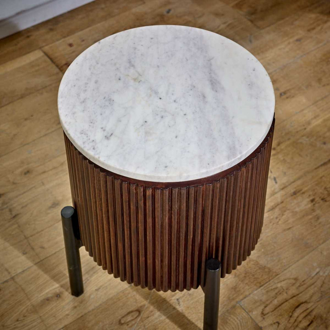 Opal Mango Wood Side Table With Marble Top & Metal Legs