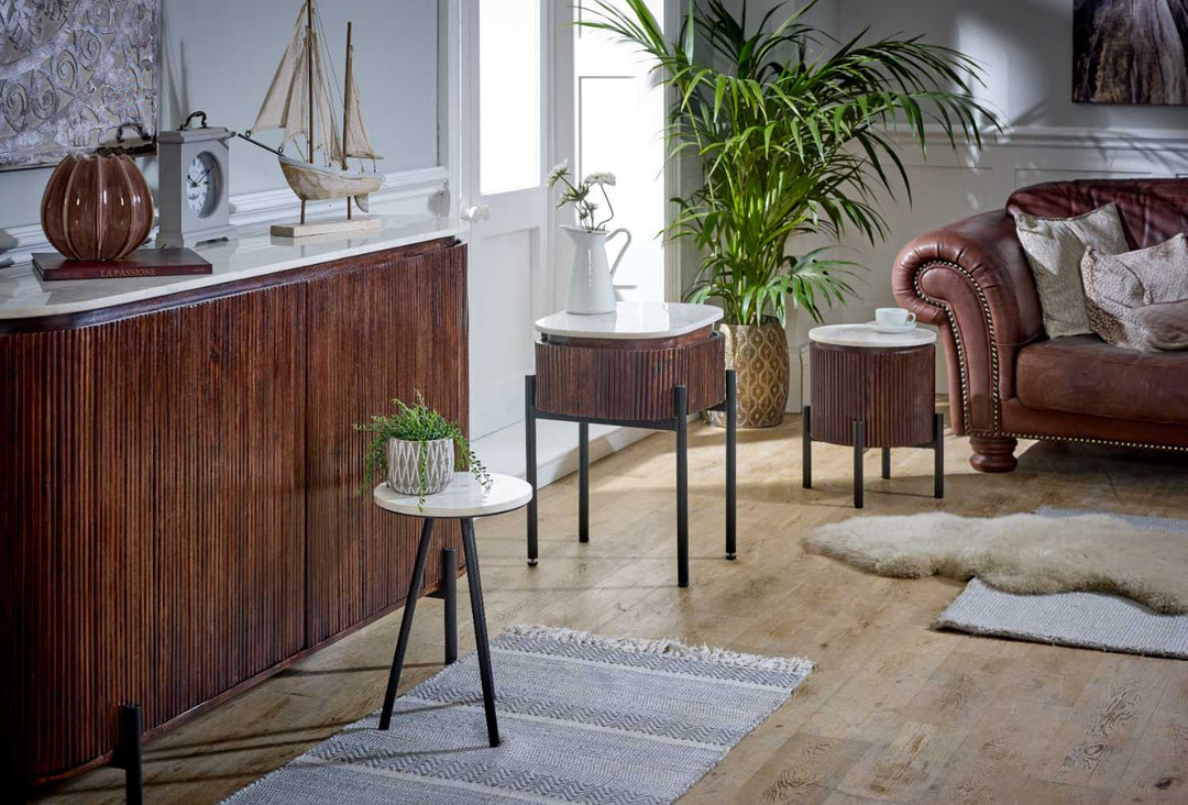 Opal Mango Wood Side Table With Marble Top & Metal Legs