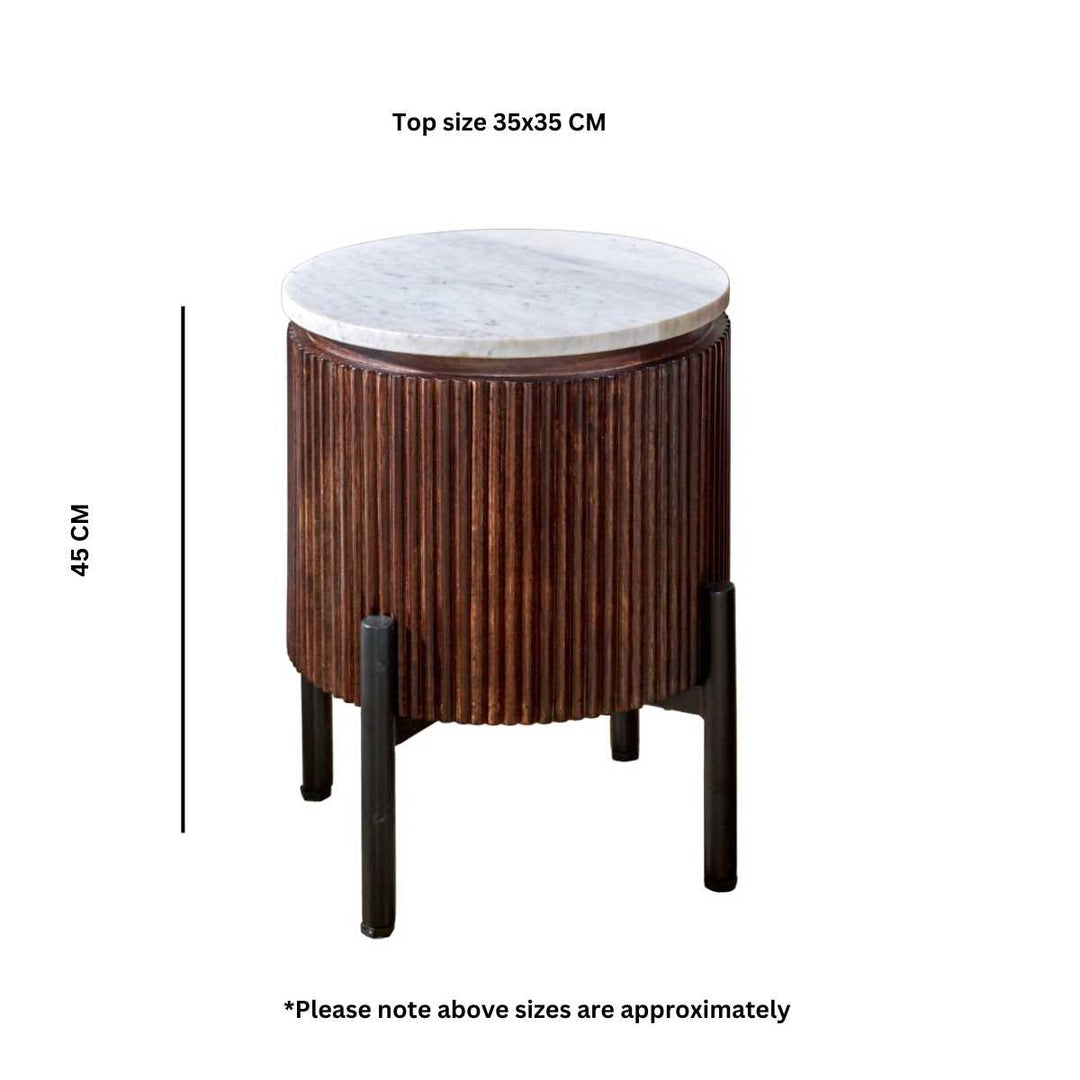 Opal Mango Wood Side Table With Marble Top & Metal Legs