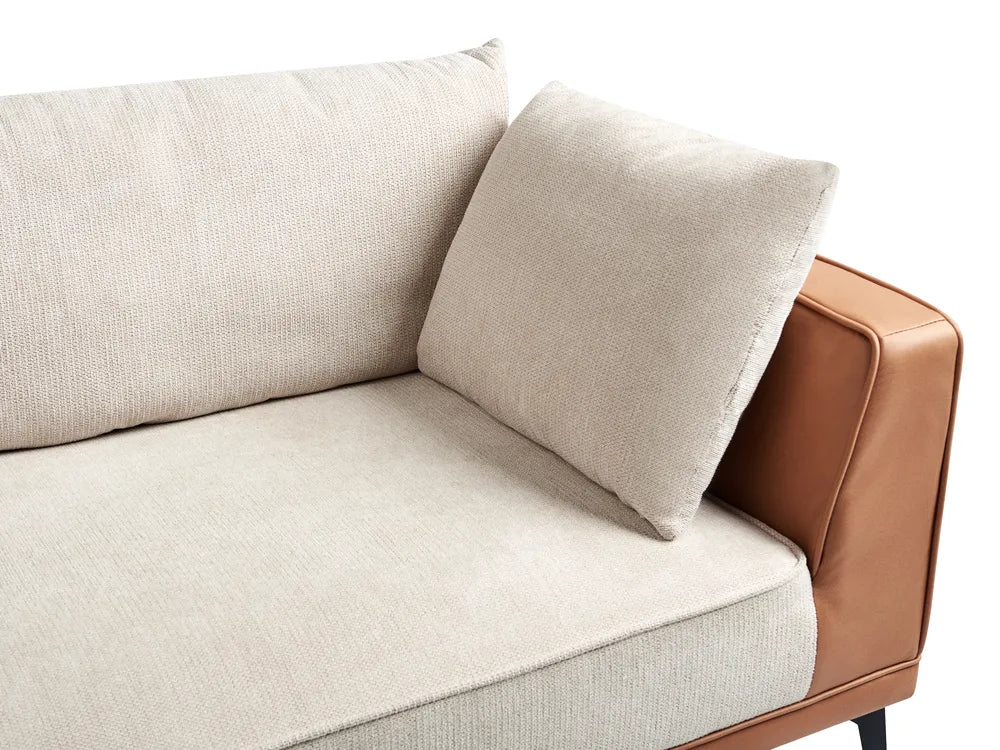 Corner Sofa 3 Seater Fabric Light Beige Right Hand Deaneen