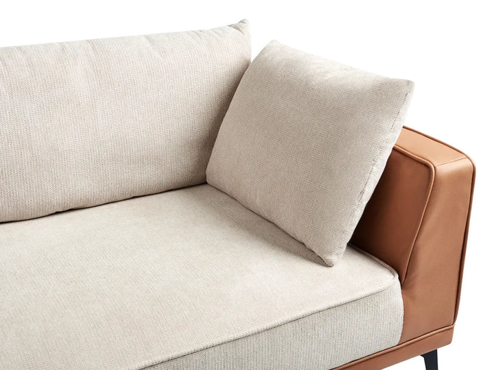 Corner Sofa 3 Seater Fabric Light Beige Right Hand Deaneen