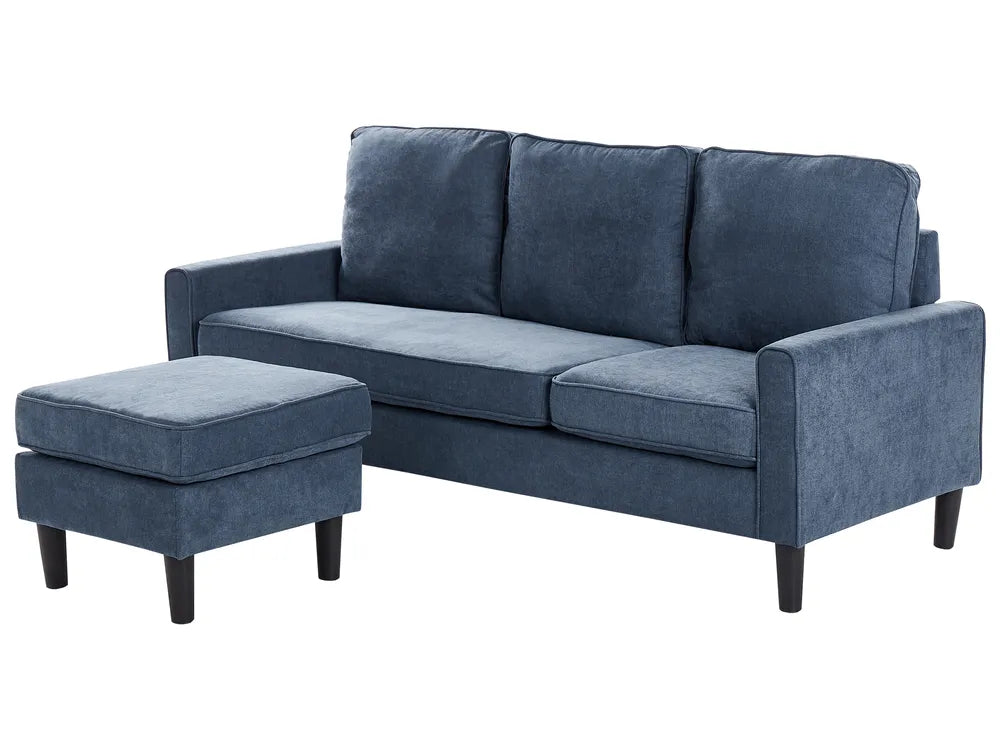 Sofa 3 Seater Fabric Dark Blue with Ottoman Assuntino