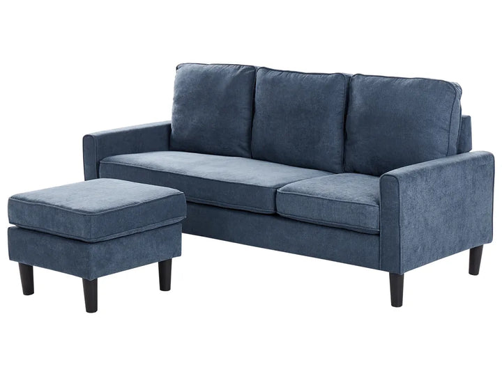 Sofa 3 Seater Fabric Dark Blue with Ottoman Assuntino