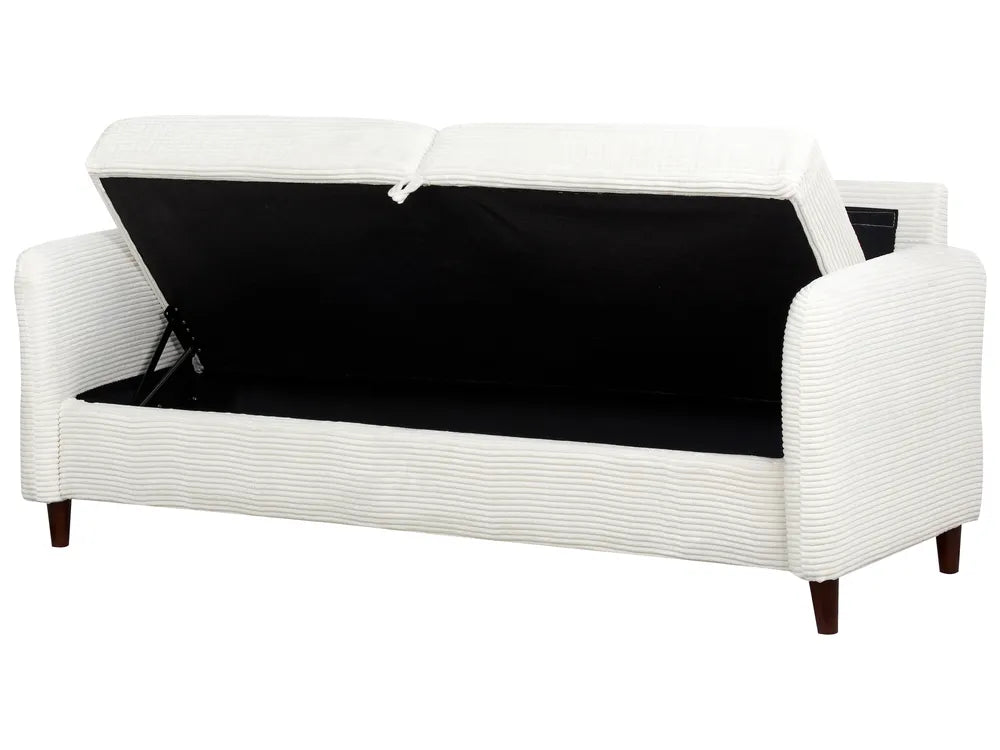Sofa 3 Seater Corduroy Off-White with Storage Arlo