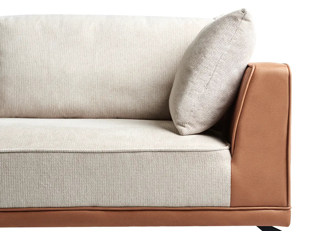 Corner Sofa 3 Seater Fabric Light Beige Right Hand Deaneen