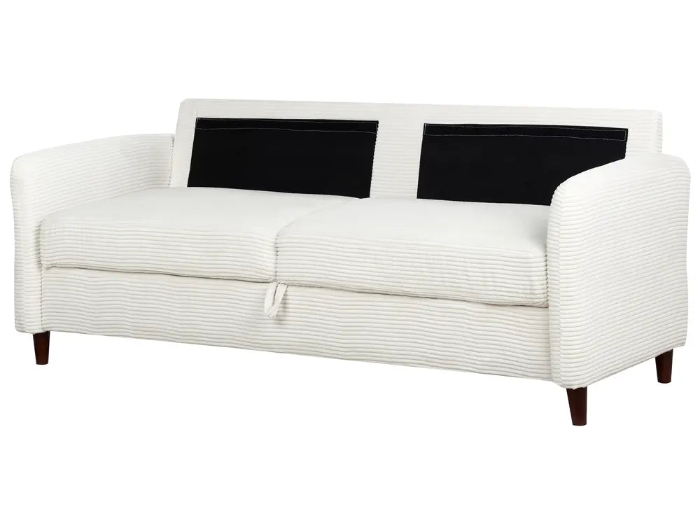 Sofa 3 Seater Corduroy Off-White with Storage Arlo
