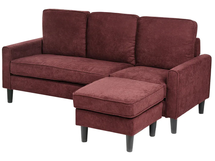Sofa 3 Seater Fabric Burgundy with Ottoman Assuntino