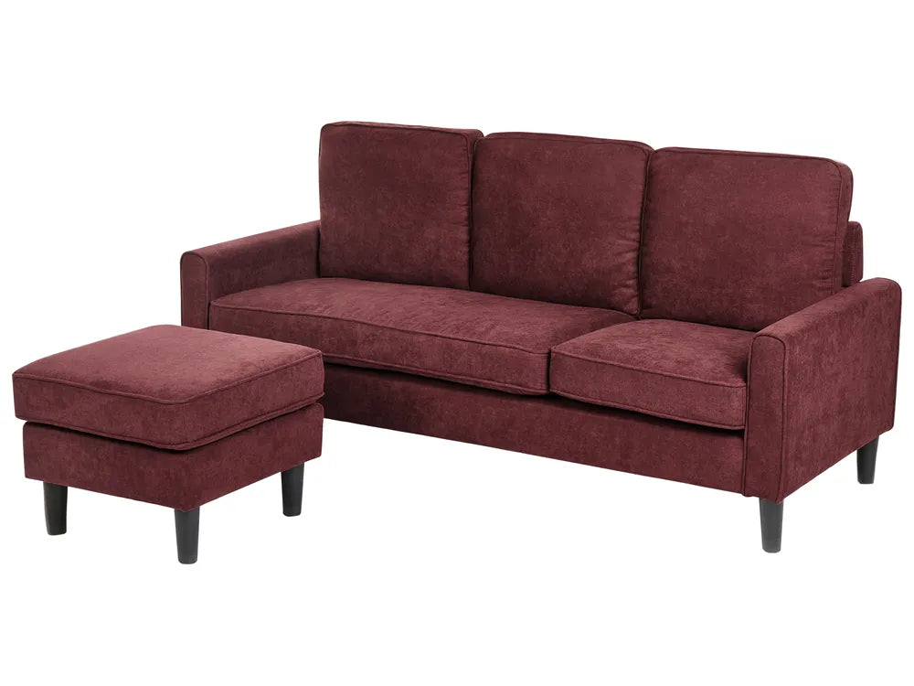 Sofa 3 Seater Fabric Burgundy with Ottoman Assuntino