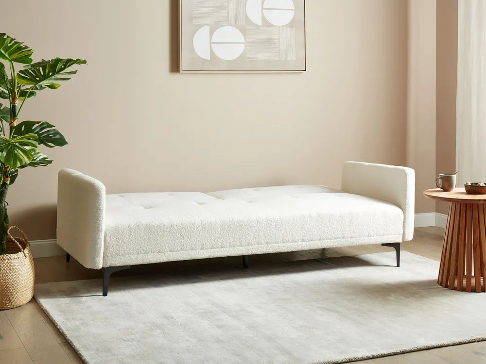Sofa Bed 3 Seater Boucle Off-White Castera