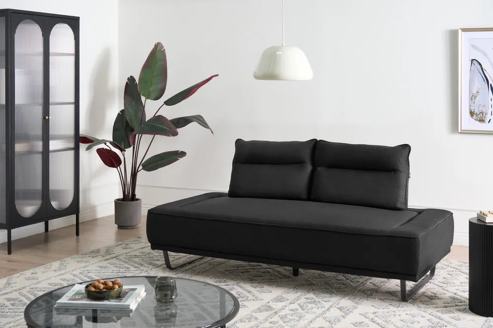 Sofa 3 Seater Fabric Black Ambert