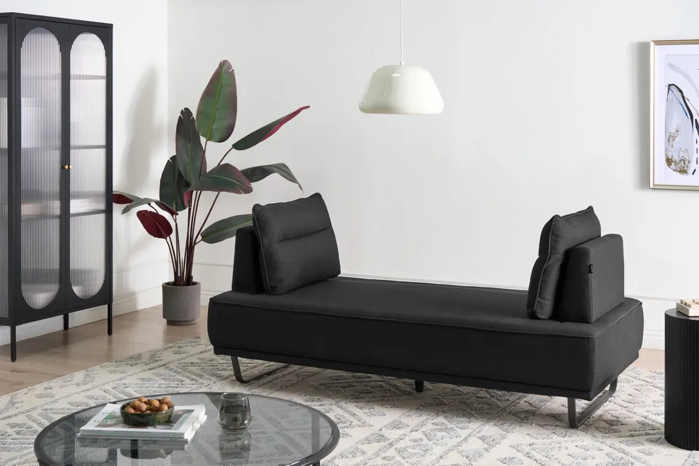 Sofa 3 Seater Fabric Black Ambert