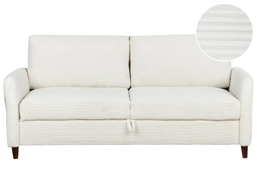 Sofa 3 Seater Corduroy Off-White with Storage Arlo