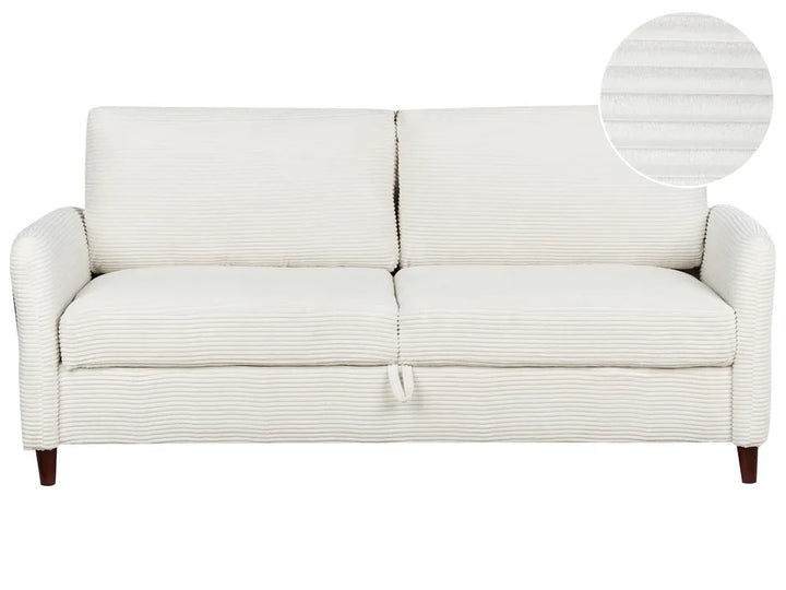 Sofa 3 Seater Corduroy Off-White with Storage Arlo
