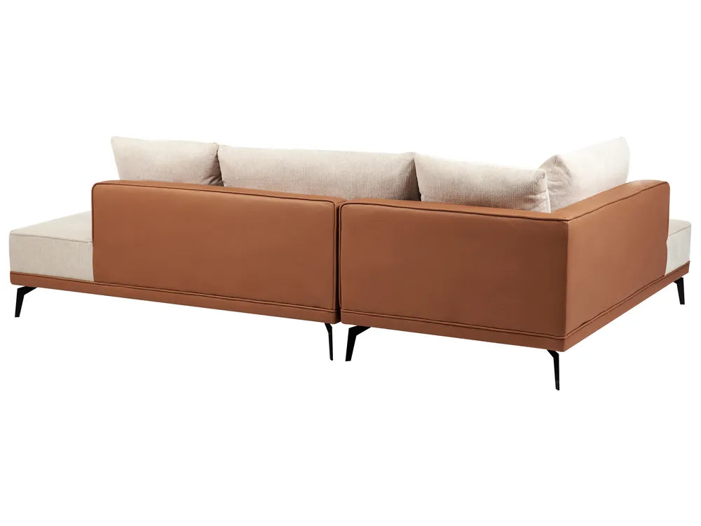 Corner Sofa 3 Seater Fabric Light Beige Right Hand Deaneen