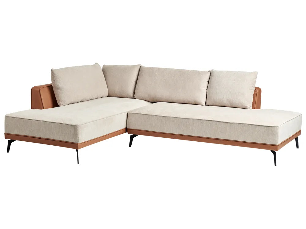 Corner Sofa 3 Seater Fabric Light Beige Right Hand Deaneen