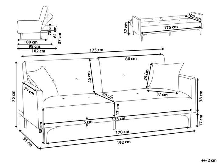 Sofa Bed 3 Seater Boucle Off-White Castera