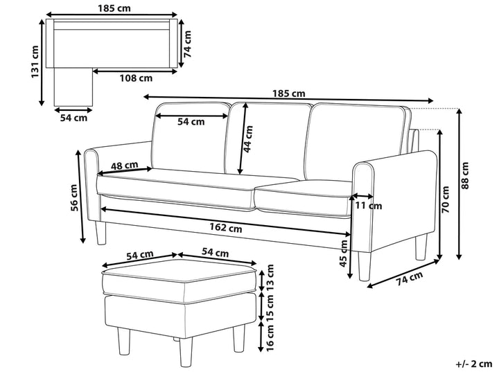 Sofa 3 Seater Fabric Dark Blue with Ottoman Assuntino