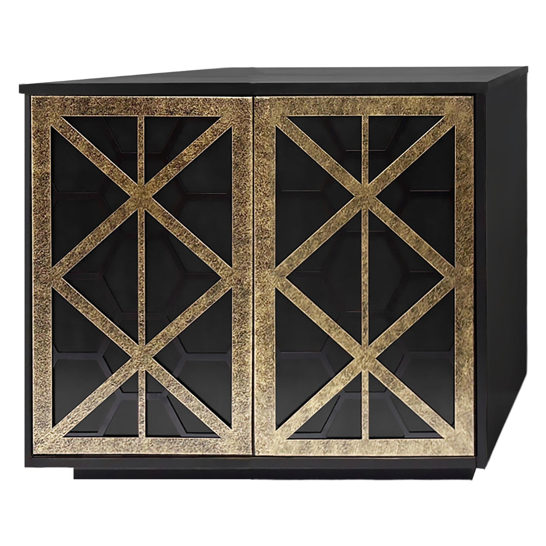 Libra Reeno Black & Gold Antiqued Fretwork 2 Door Cabinet