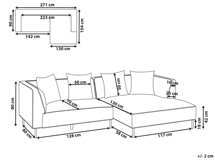 Corner Sofa 3 Seater Fabric Brown Left Hand Danva