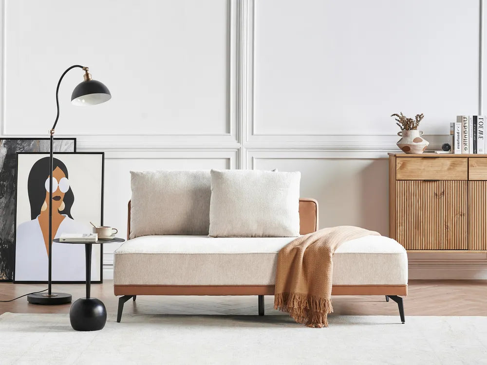 Corner Sofa 3 Seater Fabric Light Beige Right Hand Deaneen