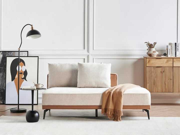 Corner Sofa 3 Seater Fabric Light Beige Right Hand Deaneen