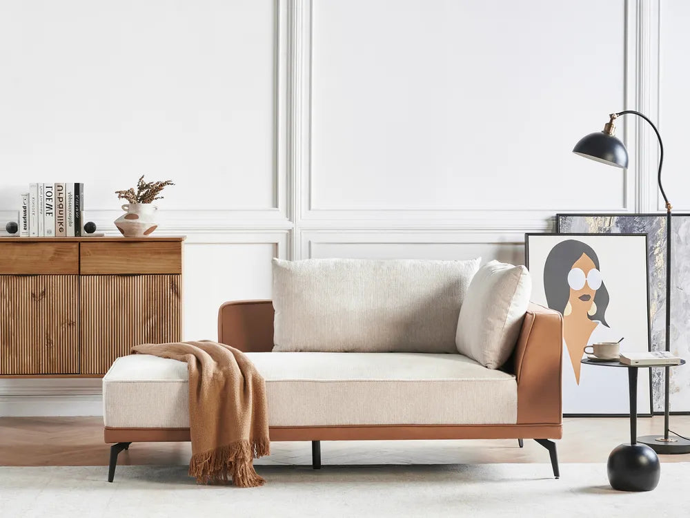 Corner Sofa 3 Seater Fabric Light Beige Right Hand Deaneen