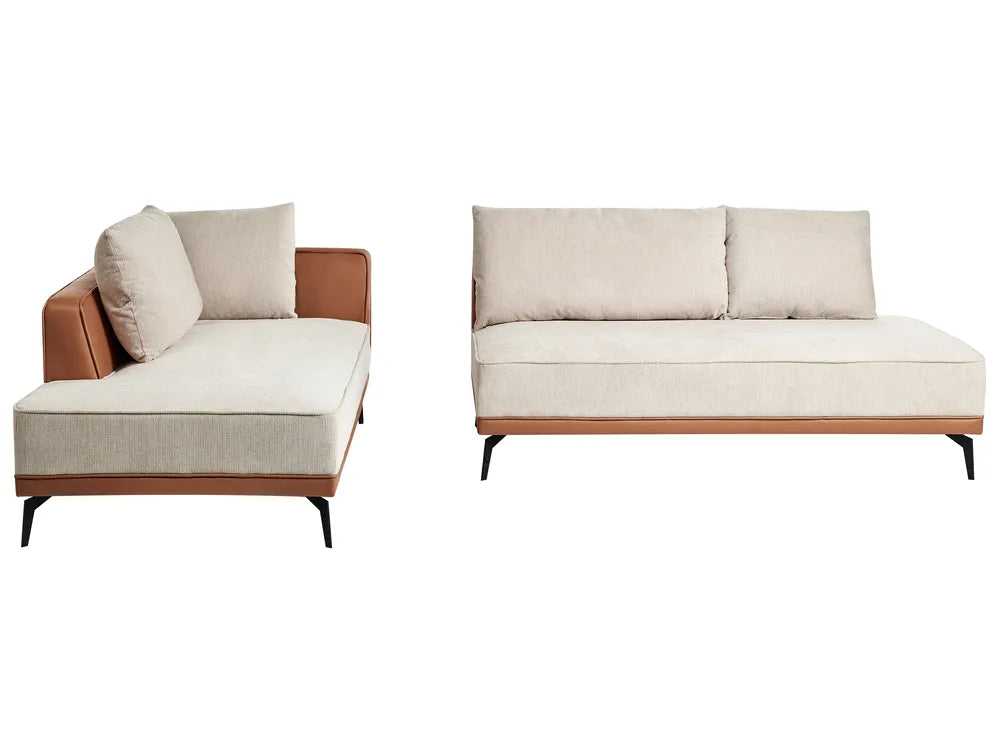 Corner Sofa 3 Seater Fabric Light Beige Right Hand Deaneen