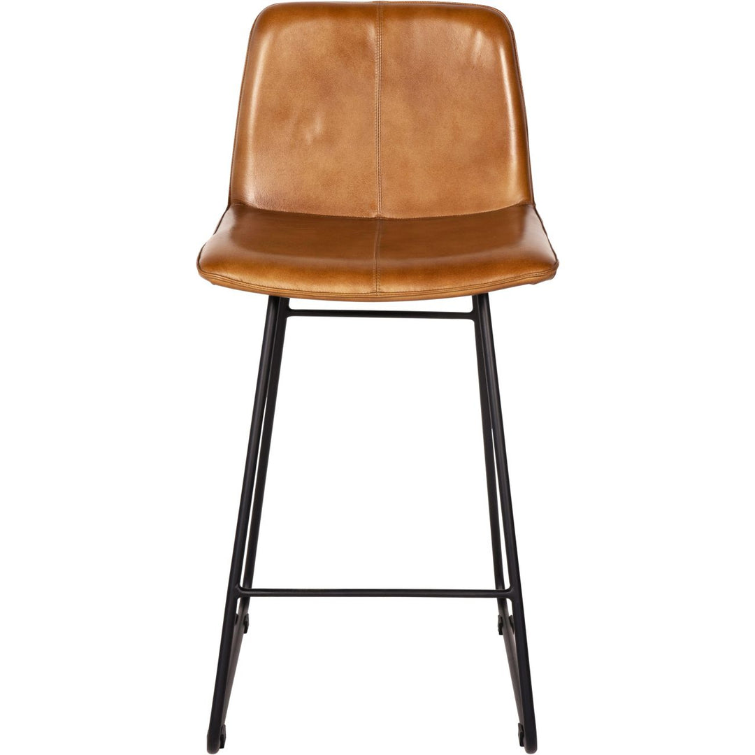 Libra Pair of Robinson Leather Bar Stools in Cognac