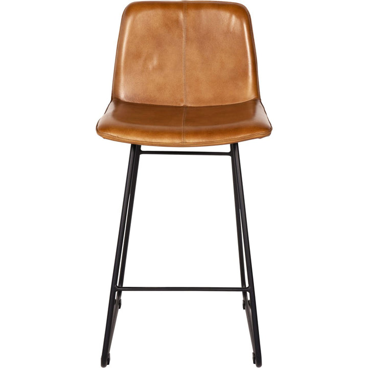 Libra Pair of Robinson Leather Bar Stools in Cognac