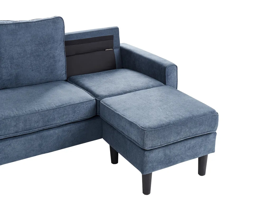 Sofa 3 Seater Fabric Dark Blue with Ottoman Assuntino