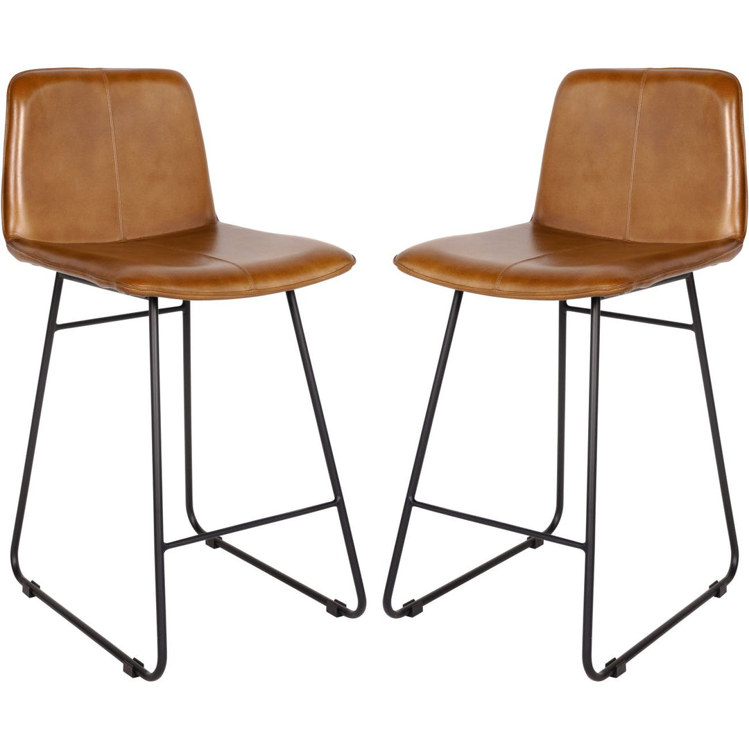 Libra Pair of Robinson Leather Bar Stools in Cognac