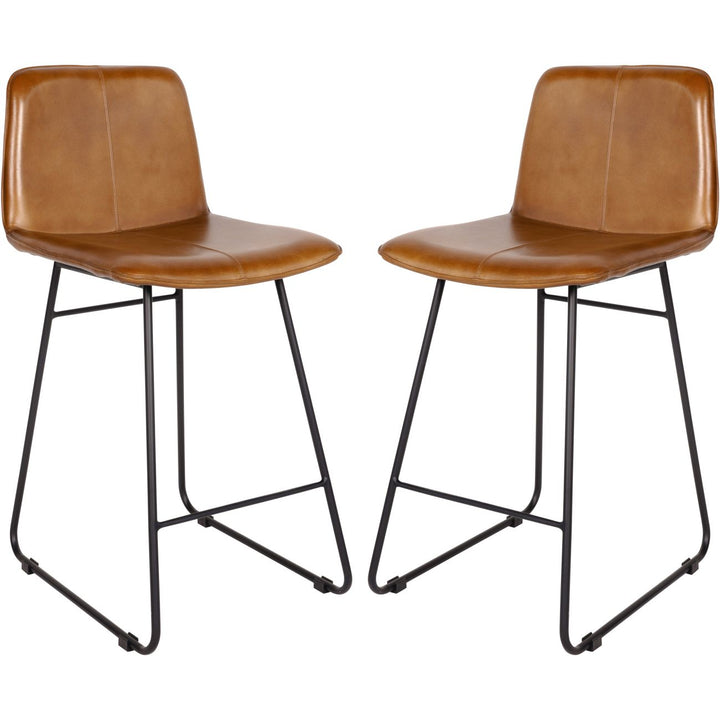 Libra Pair of Robinson Leather Bar Stools in Cognac