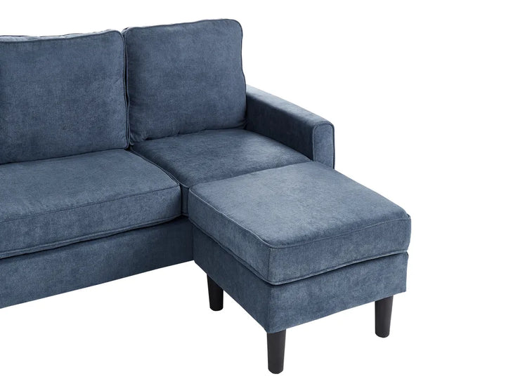 Sofa 3 Seater Fabric Dark Blue with Ottoman Assuntino