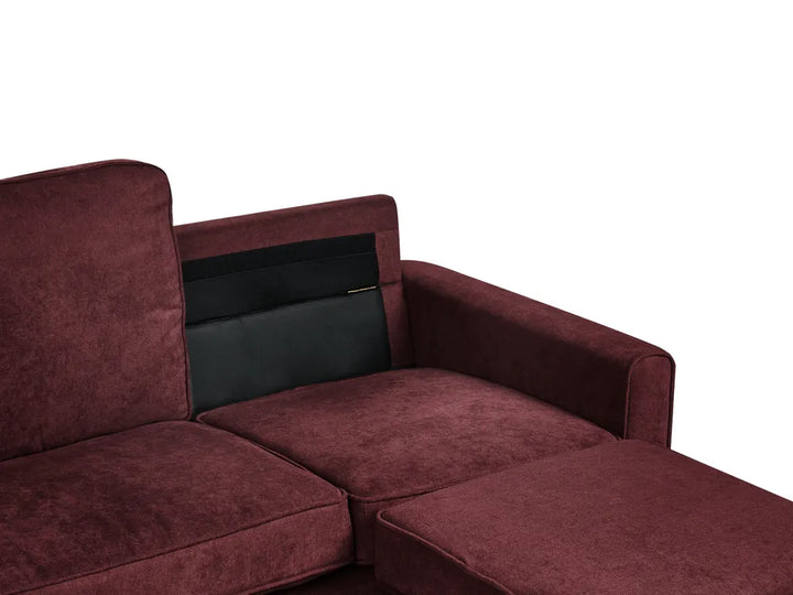 Sofa 3 Seater Fabric Burgundy with Ottoman Assuntino