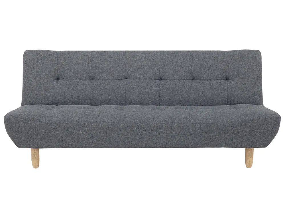 Gray sofa bed with wooden legs on a white background