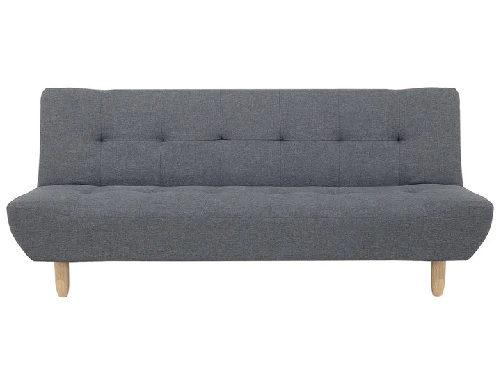 Gray sofa bed with wooden legs on a white background