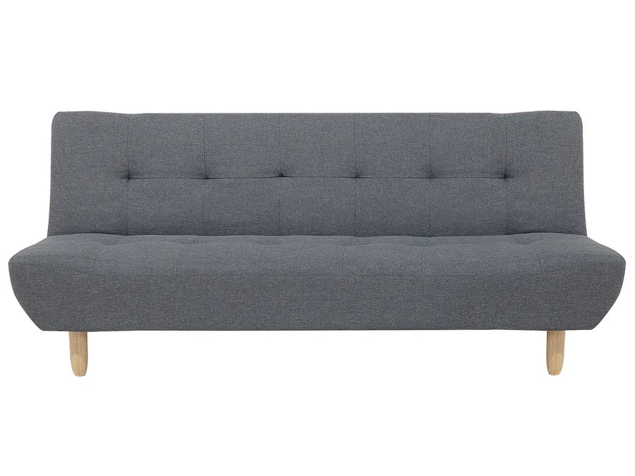 Gray sofa bed with wooden legs on a white background