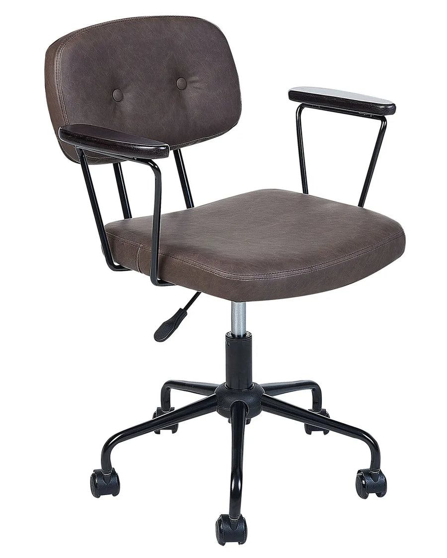 Brown office chair with black metal frame on a white background