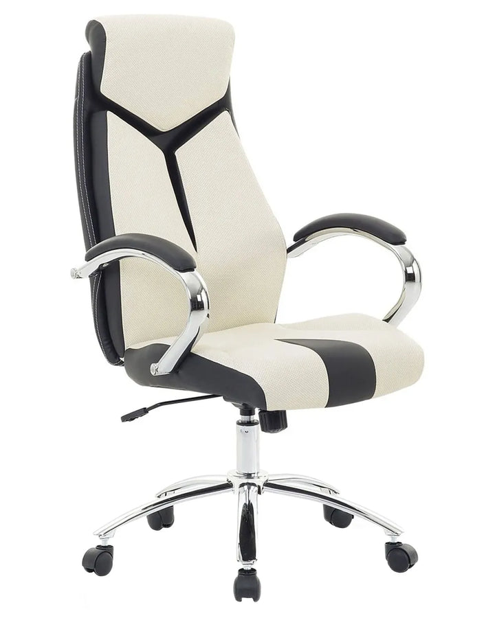 White and black office chair with chrome base on a white background