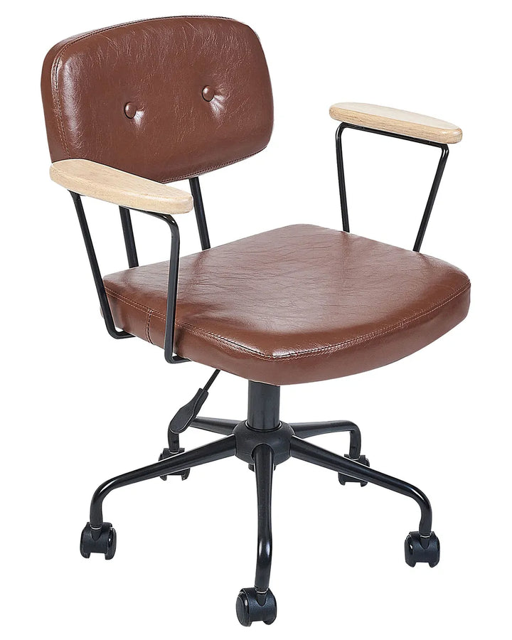 Brown office chair with black metal base on a white background