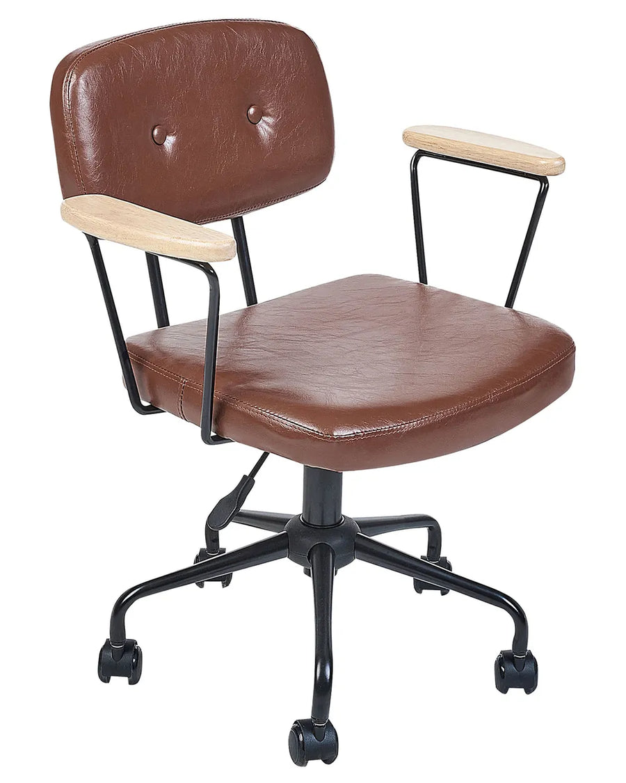 Brown office chair with black metal base on a white background