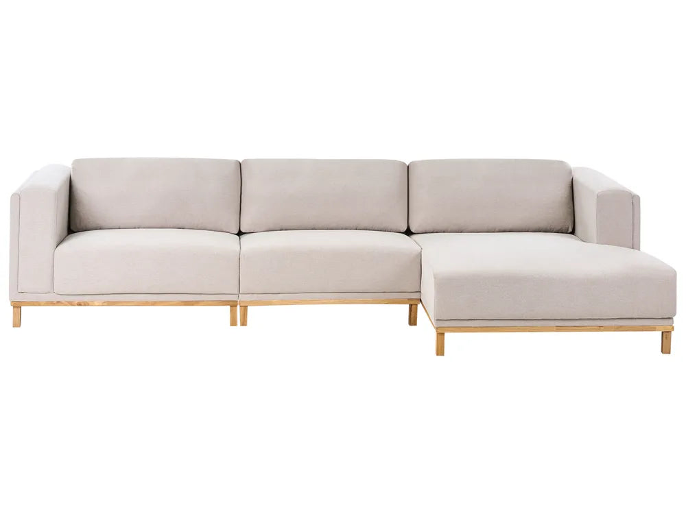Light beige fabric corner sofa 5 seater left hand